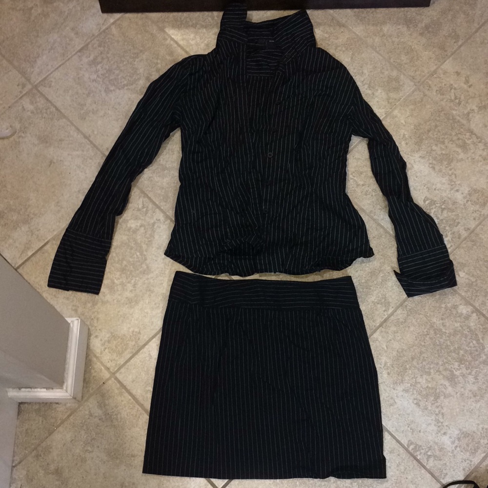 Pinstriped skirt and blouse suit